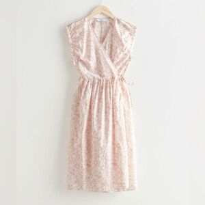 & Other Stories Wrap Print Midi Dress‎ size 4 small floral pink white cotton